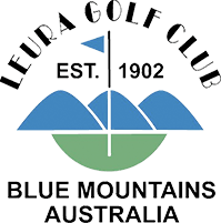 Leura Golf Club logo with blue mountains, a flag, and the text Blue Mountains Australia.