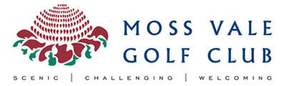Moss Vale Golf Club logo featuring a stylised red floral emblem with blue text below.